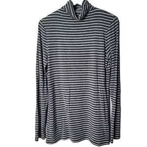 Halogen Strip Turtleneck Sweater Grey White Large